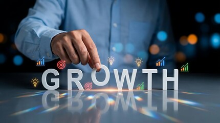 Businessman placing growth concept with rising chart icons