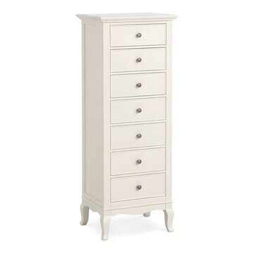 Tall narrow lingerie chest of drawers for space-saving bedroom storage isolated on a pure white background