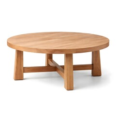 Fototapeta premium Solid oak round coffee table for timeless living room furniture isolated on a pure white background