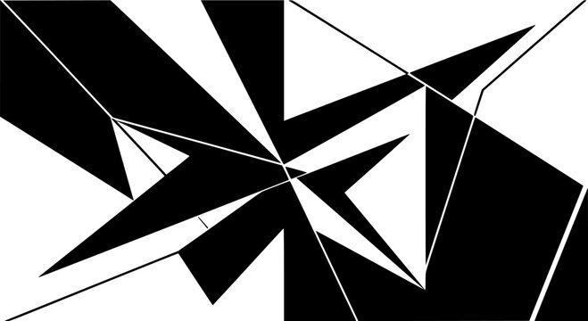 Abstract geometric art in a stark monochrome design featuring angular lines and sharp shapes
