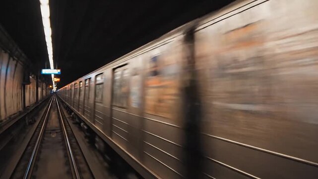 Subway train movement in tunnel