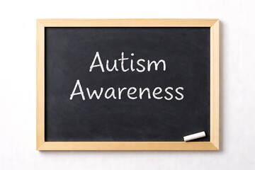 Fototapeta premium Autism awareness chalkboard with wooden frame on white background