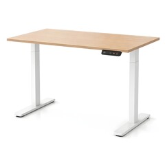 Height adjustable electric standing desk for ergonomic workspaces isolated on a bright white background