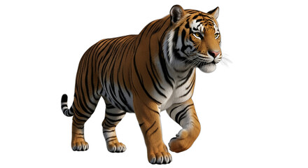 Obraz premium Magnificent 8k hyperrealistic Bengal tiger, mid-stride with piercing amber eyes, perfect for luxury branding, powerful marketing, educational content, or Lunar New Year designs.
