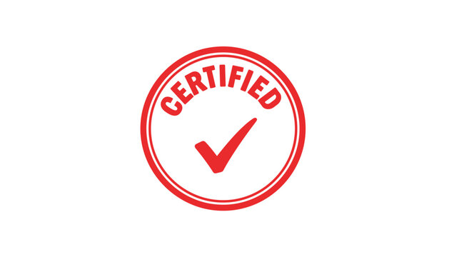 Red certified stamp with checkmark symbol
