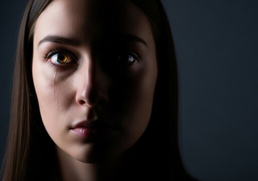 Intense studio portrait illustrating inner conflict and hidden truths through dramatic lighting and contrasting expressions on one individual, hidden, serious, contrast