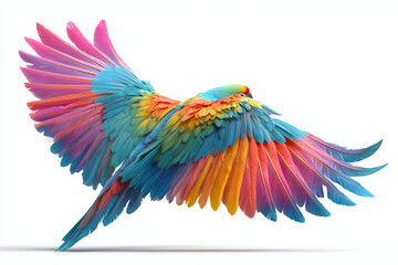 Fototapeta premium Colorful Parrot Spreading Wings in Flight on White Background