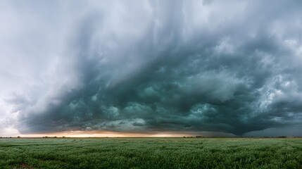 Naklejka premium Storm cloud is in the sky over a field