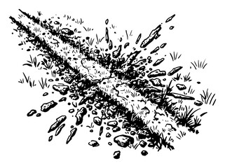 Powerful ground impact on a grassy soccer field with flying dirt and stones illustration © Mago