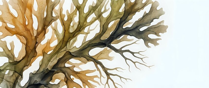 Watercolor tree with bare branches in autumn colors of brown and gold tones on white background, isolated nature illustration for seasonal designs.