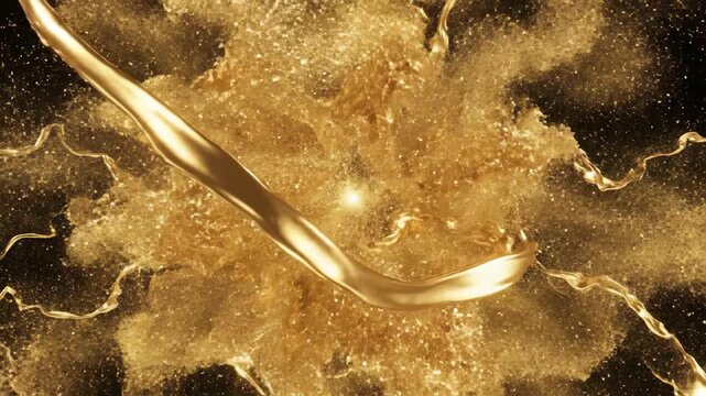 Golden Fluid Dynamics - Abstract Art in Motion, Liquid Gold Explosion.