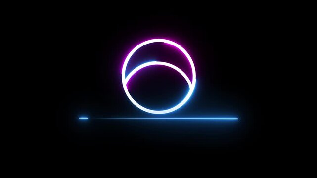 Neon pie chart animation. Glowing neon circle pie chart animation on black background.