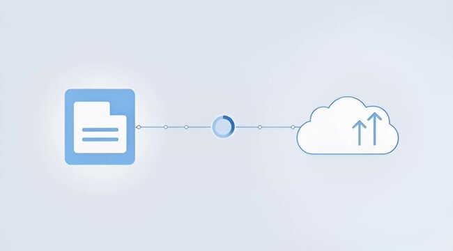 Cloud storage transfer icon connecting document to cloud over the internet
