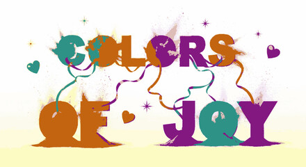 Naklejka premium Vibrant typography with colorful joyful faces and swirling lines on white background