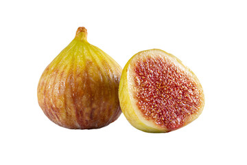 Fresh Whole and Halved Fig on White Background