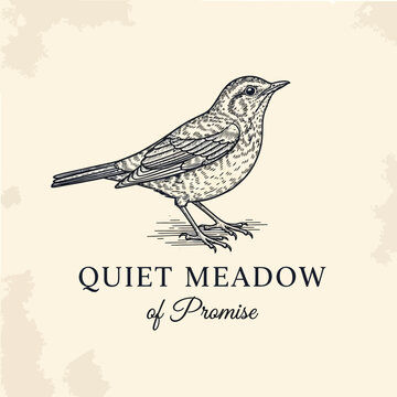 Detailed Engraving of a Small Bird Standing Gracefully.