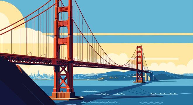 Golden Gate Bridge Illustration Orange Towers.