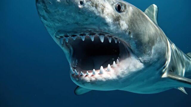 Shark with open mouth underwater