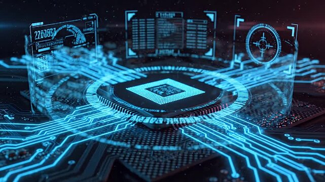 Futuristic Tactical HUD Interface and High Tech Circuit Board Animation
