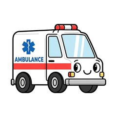 Cartoon Ambulance Vehicle with Smiling Face.
