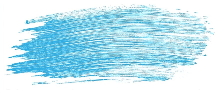 A blue, horizontal, textured brushstroke on a white background, rough edges