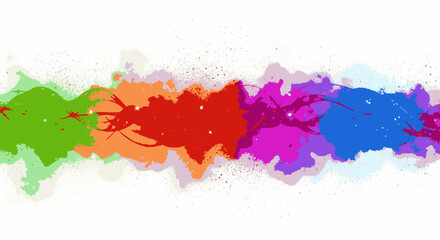 Obraz premium Vibrant colorful paint splashes in green orange red purple and blue hues on white background