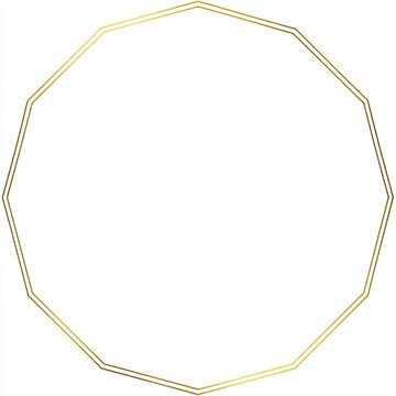 Geometric, gold-toned, double-lined, decagonal frame with white interior