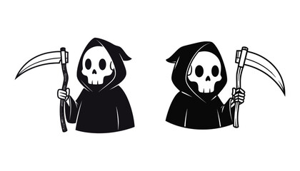 Two grim reapers standing side by side with scythes