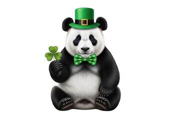 St. patrick's day panda holding clover isolated on transparent background isolated on transparent background