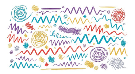 Colorful abstract scribbles and squiggles for creative background design elements