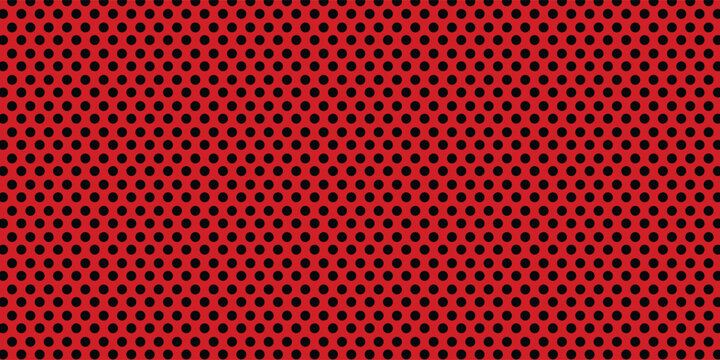 Black dot pattern on a red background. Straight dot pattern for backgrounds and wallpaper patterns. Simple classic spotted lines with a repeating row texture. Polka dot background,