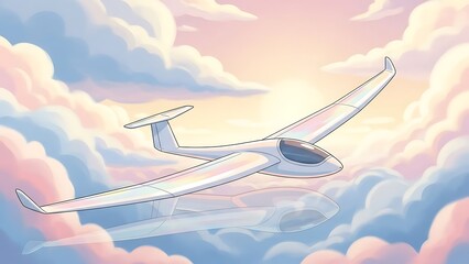 Naklejka premium Graceful Glider Soaring Through Pastel Clouds | Dreamy Sunset Sky Flight | Peaceful Air Travel Art (114 chars)