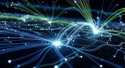 Obraz premium Abstract Flowing Data Streams with Interconnected Optical Fibers - Futuristic AI and Network Background