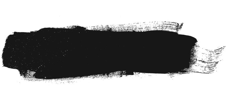 Black bold brush stroke bar banner png isolated on transparent background. Dark ink paint stripe texture for title bar, lower third, and modern graphic design element.