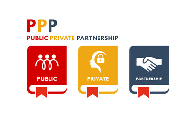 Public Private Partnership (PPP) logo featuring people, security lock, and handshake icons representing collaboration between government and private sectors for development.