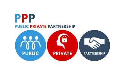 Public Private Partnership (PPP) logo featuring people, security lock, and handshake icons representing collaboration between government and private sectors for development.