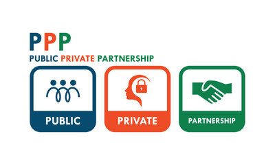 Public Private Partnership (PPP) logo featuring people, security lock, and handshake icons representing collaboration between government and private sectors for development.
