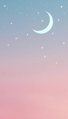 crescent moon and stars night sky pastel background minimal illustration 