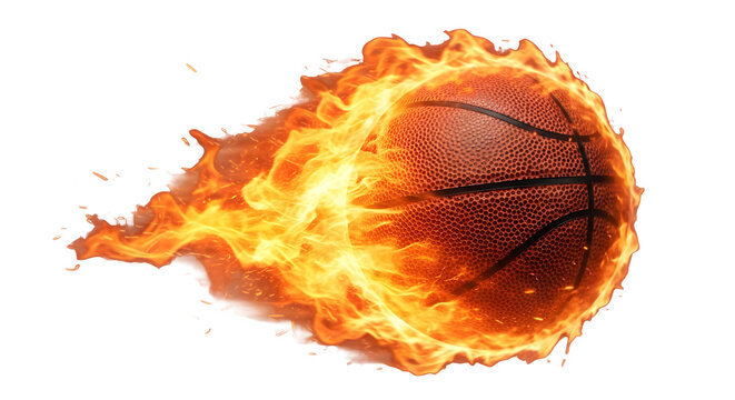 Flaming basketball engulfed in vibrant orange and yellow flames