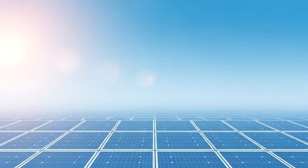 Bright blue horizon with a white solar panel grid for futuristic renewable energy and sustainable power generation