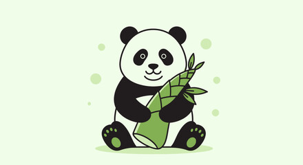 Cute panda bear happily holding bamboo shoots in green environment © Fhadhil