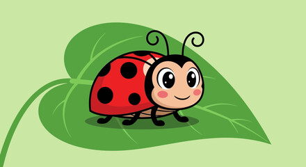 Cute ladybug on green leaf smiling happily outdoors © Fhadhil