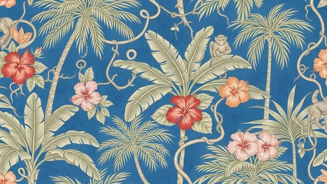 Tropical flowers and palm trees pattern on blue background illustration from fagr5 (200).jpg