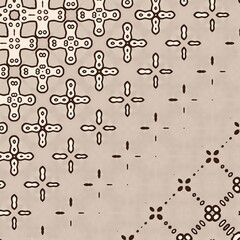 A pattern of squares and circles in a tan color. The squares are in different sizes and the circles are in different sizes as well