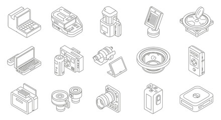 Camera and electronics outline icons set.