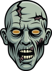 Grotesque Zombie Head Vector Illustration with Cracked Skull and Open MouthHorror Niche Detail