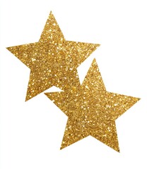 Obraz premium Two golden, glittering five-pointed stars on a stark white background