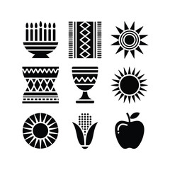 Fototapeta premium Black silhouette icons represent cultural symbols for harvest.