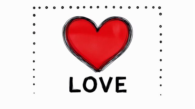 Minimalist love design with a red heart shape and black polka dots