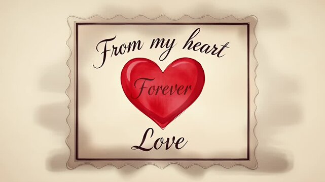 Vintage framed romantic love declaration with a shiny red heart design